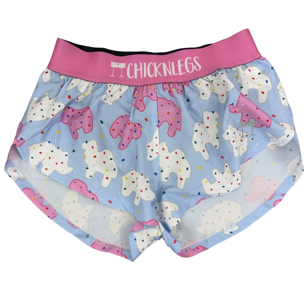ChicknLegs Shorts Womens XS Blue Circus Animal Cookies Run Athletic Performance